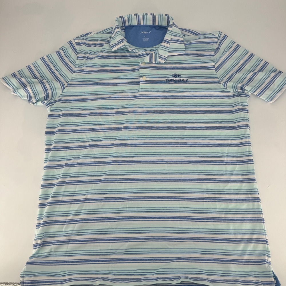 Johnnie-O Mens XL Top of the Rock Striped Performance Golf Polo Shirt Blue Teal
